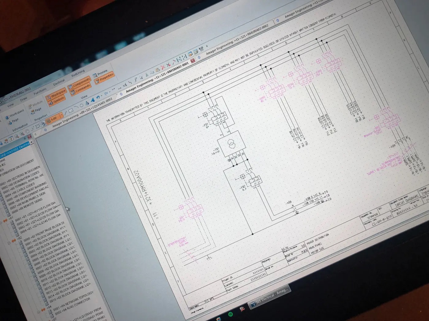 Wiring diagram from Amager Engineering on screen in SEE Electrical